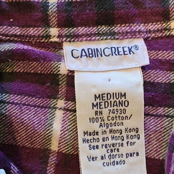 Cabin‎ creek womens purple, black and white plaid long sleeve button down shirt - Picture 2 of 3